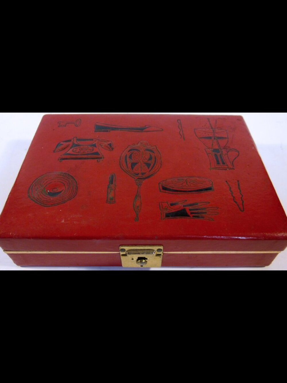 RARE RED Babcock Jewelry Box Mid Century Embossed 1950’s Design Vintage 8” ×5⅝”×